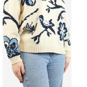 Weekend Max Mara Ivory and Navy Floral Bird Sweater